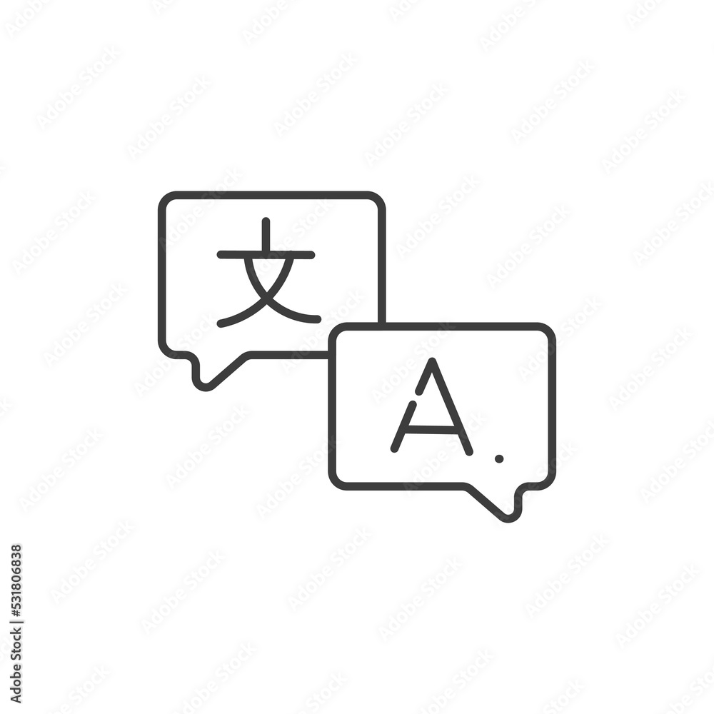 Language translation line icon, outline vector sign, linear pictogram isolated on white. logo illustration Language translation line icon, outline vector sign, linear pictogram isolated on white. logo illustration