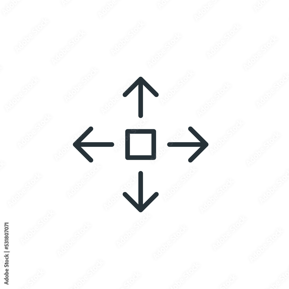 Four arrows Icon Vector. Arrows of four directions, linear icon. Black icon on white background Four arrows Icon Vector. Arrows of four directions, linear icon. Black icon on white background