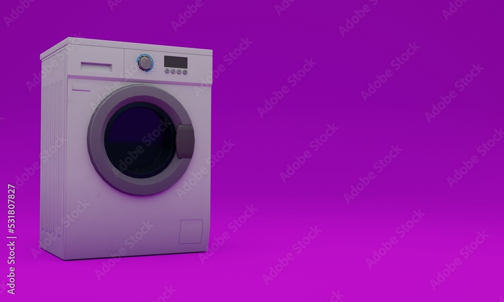 3d illustration, washing machine, pink background, copy space, 3d rendering.