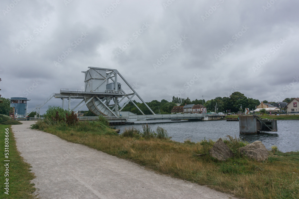 New Pegasus bridge over river Orne in the village of Benouville, Normandy, France New Pegasus bridge over river Orne in the village of Benouville, Normandy, France