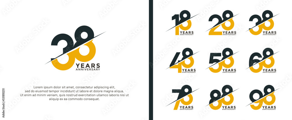 set of anniversary logotype black and yellow color on white background for celebration moment