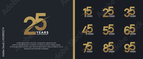 set of anniversary logotype golden color on black background for celebration moment