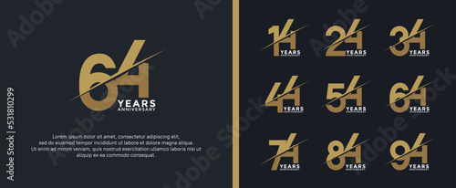 set of anniversary logotype golden color on black background for celebration moment