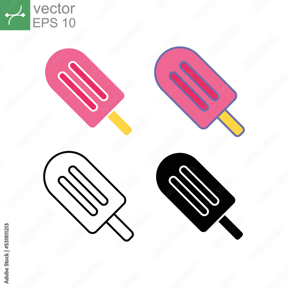 Tasty ice cream in popsicle with strawberry flavor. Freshness Sweet dessert food. Ice cream stick symbol summer, tropical vacation icon. Vector illustration. design on white background, EPS10 Tasty ice cream in popsicle with strawberry flavor. Freshness Sweet dessert food. Ice cream stick symbol summer, tropical vacation icon. Vector illustration. design on white background, EPS10