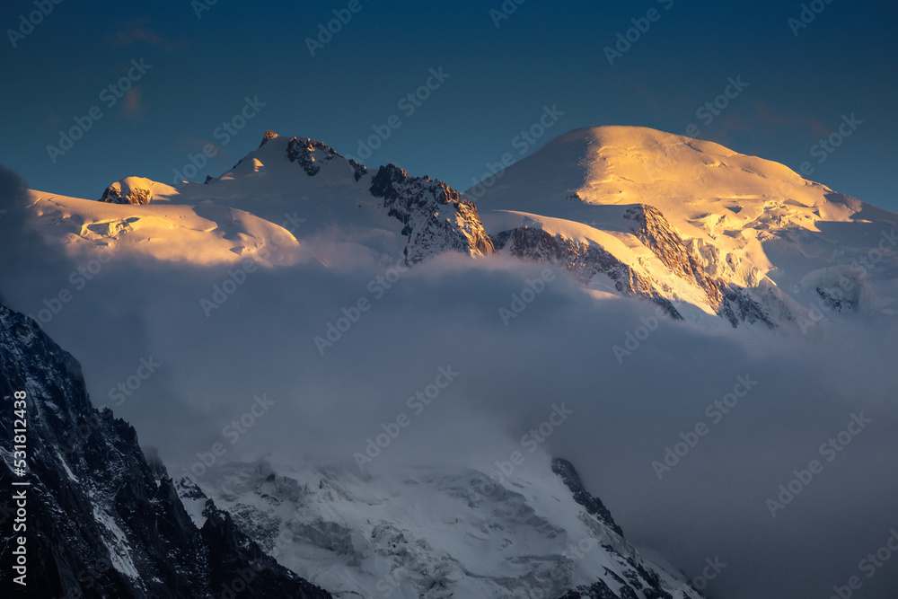 Mont Blanc massif, dramatic landscape in the French Alps, Eastern France