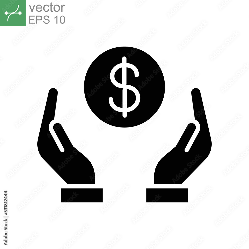 Save money icon, Salary money holding dollar investment and financial deposit, Wealthy, Simple Two hand with dollar symbol stroke solid Vector illustration Design on white background. EPS10 Save money icon, Salary money holding dollar investment and financial deposit, Wealthy, Simple Two hand with dollar symbol stroke solid Vector illustration Design on white background. EPS10