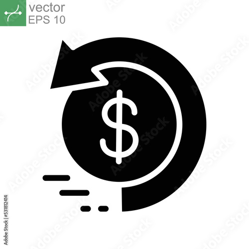 Chargeback, cashback icon, return money. Money recovery, refund tax payment. Return on investment. cash back rebate trendy style Stroke Solid style Vector illustration Design on white background EPS10