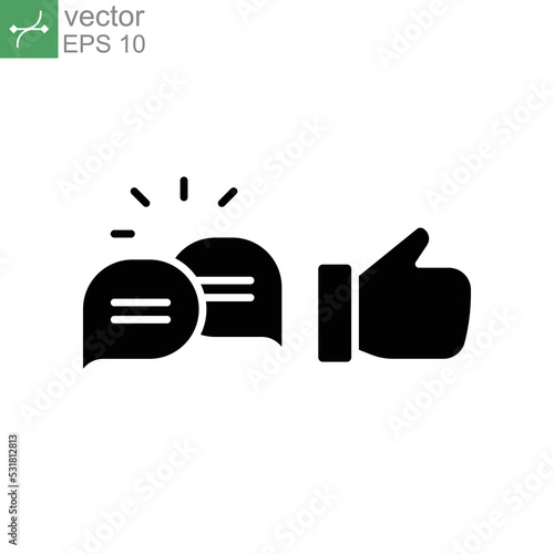 likes with comment icon solid symbol. Finger thumb and bubble message for chatting and give positive feedback. Social media button sign. Vector illustration. Design on white background. EPS10