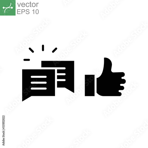likes with comment icon solid symbol. thumb gesture for give like or positive feedback and bubble chat for write message in social media app. Vector illustration. Design on white background. EPS10