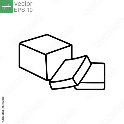 Creamy Butter icon line symbol. Margarine Pack Bar and slices element in trendy style. Three slice of buttermilk in different shape. Vector Illustration. Design on white background. EPS10