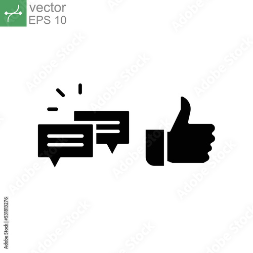 likes with comment icon solid symbol. Approve symbol in dialog forum community. social media equipment sign for give positive feedback and like. Vector illustration. Design on white background. EPS10