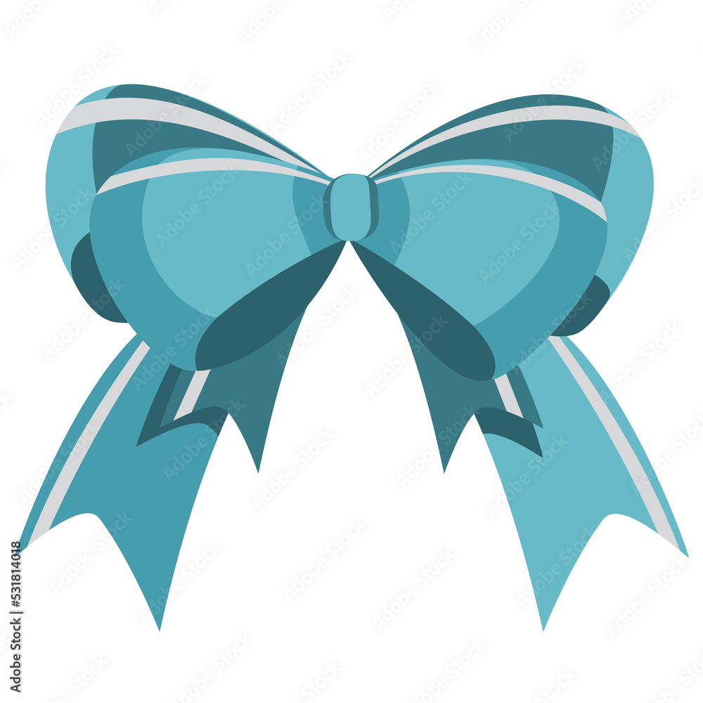 Blue holiday bow with ribbons in flat technique Blue holiday bow with ribbons in flat technique