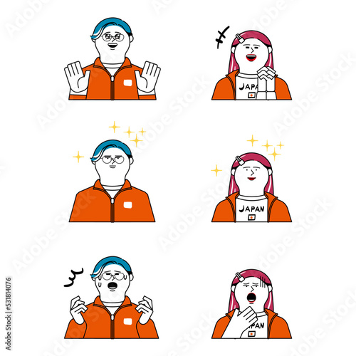 ジャージの男女_表情セット