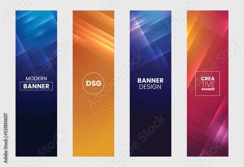 Modern vertical banner set, background template design for internet. Colorful geometric background design for social network cover, web banner, promotional banner and poster in vector illustration.
