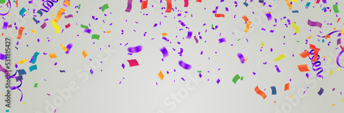 Grand opening ceremony with confetti, for Retail, Shopping or Black Friday Promotion in style summer festival background with colorful air balloons and garlands.