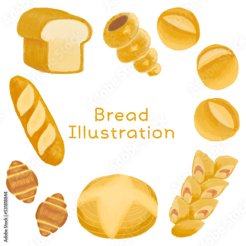 手描き風の美味しそうなパンのベクターイラスト