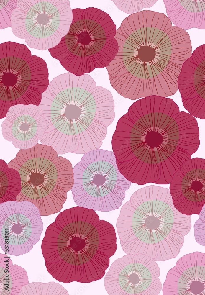 Seamless pattern with flowers in Pink colour