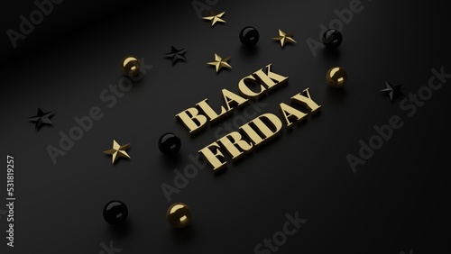 3d rendering, 3d illustration gold metallic Black Friday alphabet on black color background