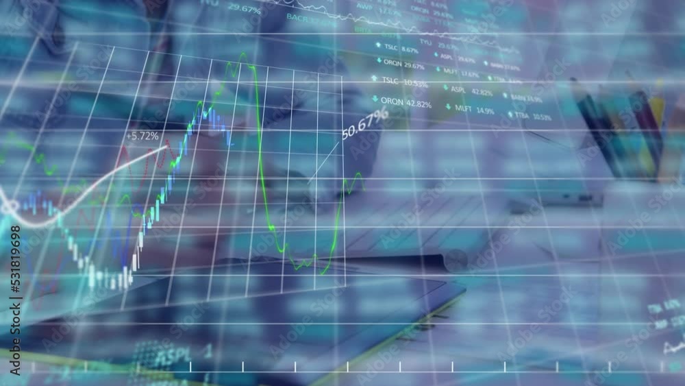 Animation of digital data processing over writing person Animation of digital data processing over writing person