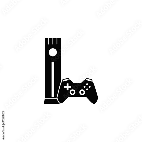 Gaming console icon in black flat glyph, filled style isolated on white background