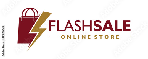 Flash sale or shopping bag with thunder lightning for online store symbol icon logo vector.