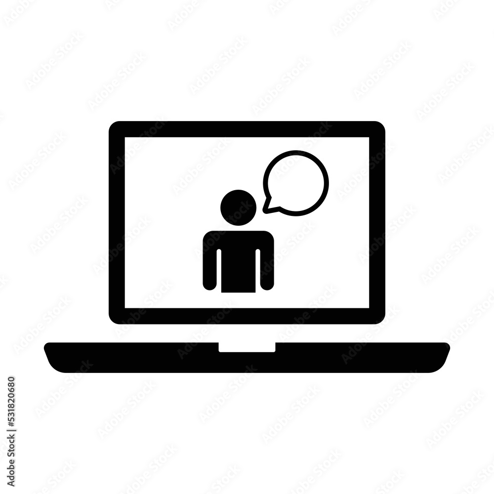 laptop and person with chat online icon vector laptop and person with chat online icon vector