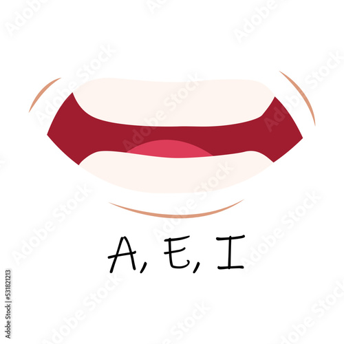 English pronunciation and speaking articulation concept. Creative mouth sync flat for web design. Cartoon talking mouths lips for character animation