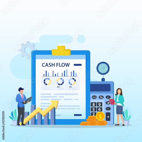 Cash Flow Vector Illustration Concept. Business people with online cash flow report.