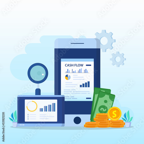 Cash Flow Vector Illustration Concept. Business people with online cash flow report.