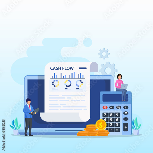 Cash Flow Vector Illustration Concept. Business people with online cash flow report.
