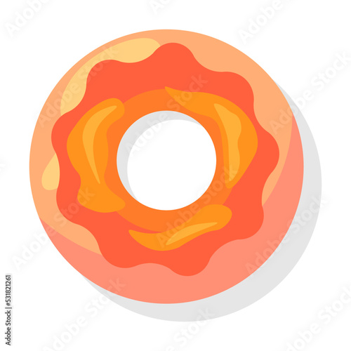 Top view of donuts flat item. Cartoon glazed doughnuts with pink, blue, green icing isolated vector illustration. Desserts and sweet snack