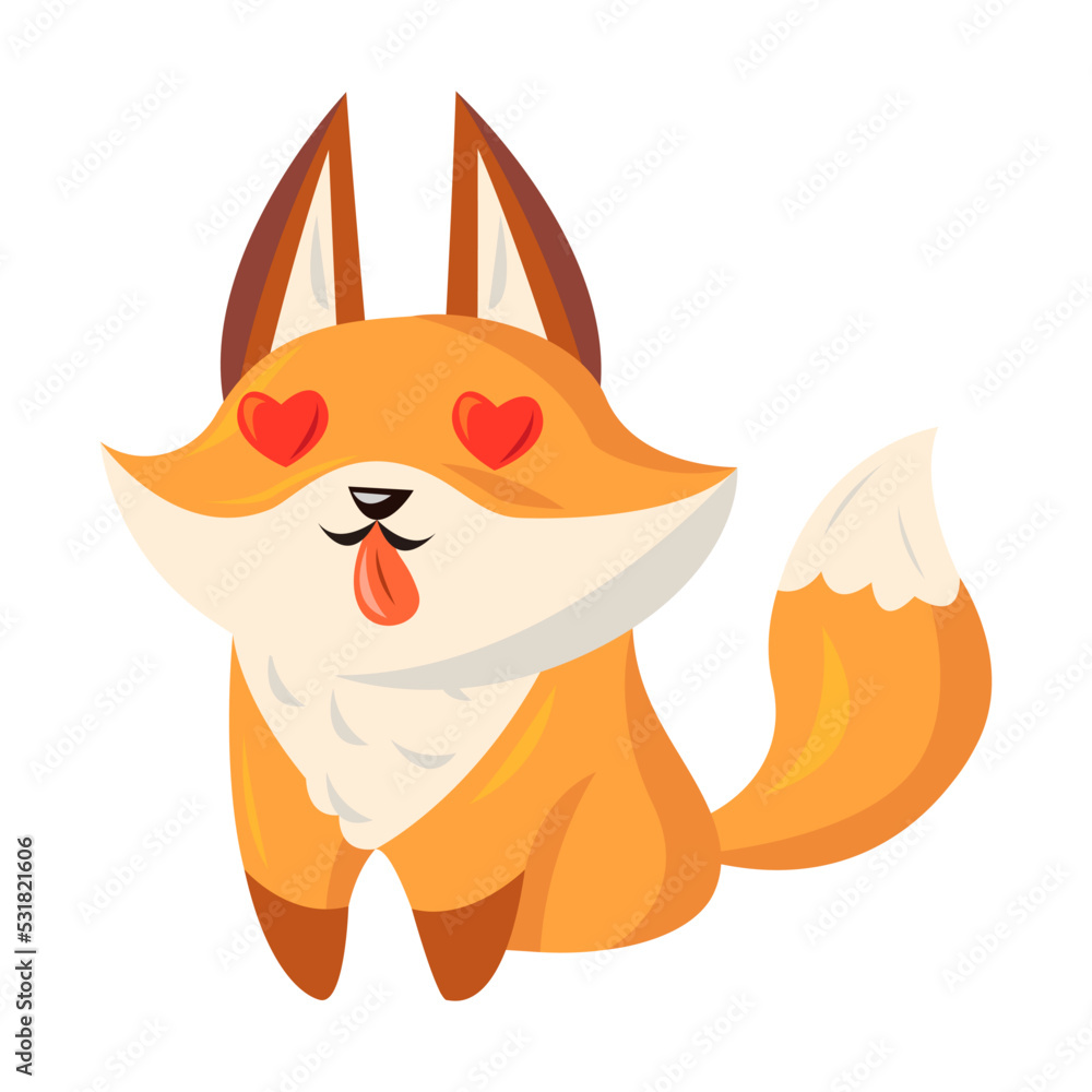 Fototapeta premium Cartoon red fox with emotion. Cute baby animal smiling, crying, laughing, sleeping, feeling happy, angry, sad. Vector illustration
