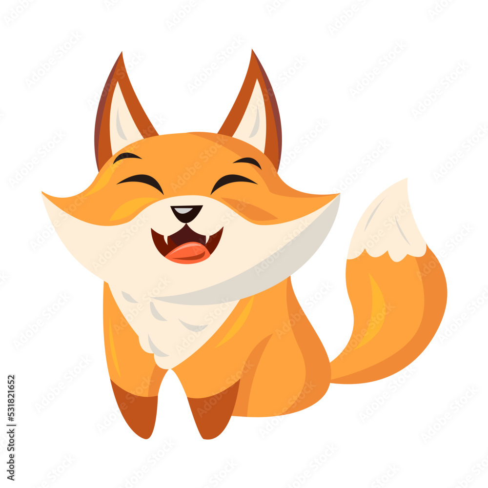 Cartoon red fox with emotion. Cute baby animal smiling. Vector illustration Cartoon red fox with emotion. Cute baby animal smiling. Vector illustration