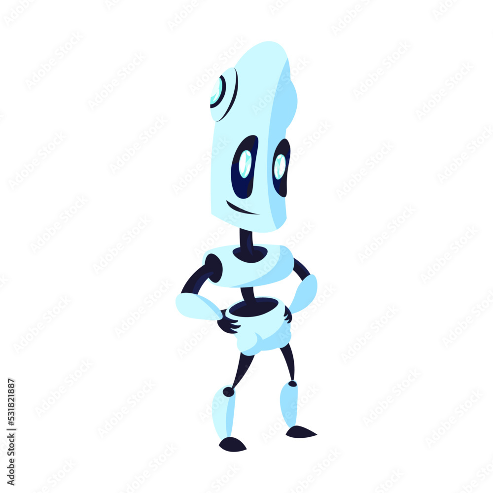 Fototapeta premium Robot. Humanoid, cyborg, helper isolated on blue background. Flat vector illustration for ai technology, robotics, evolution
