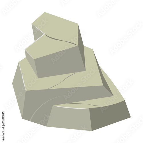Stack of flat rocks. Heaps of natural stones of different sizes  rocky pyramids and steps isolated on white