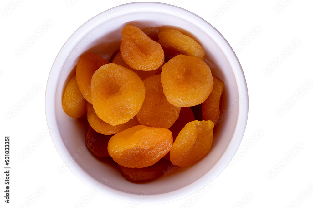 Apricots in bowl. White background. Top view. Apricots in bowl. White background. Top view.