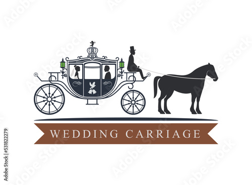 wedding royal carriage classic wagon logo template design for brand or company and other