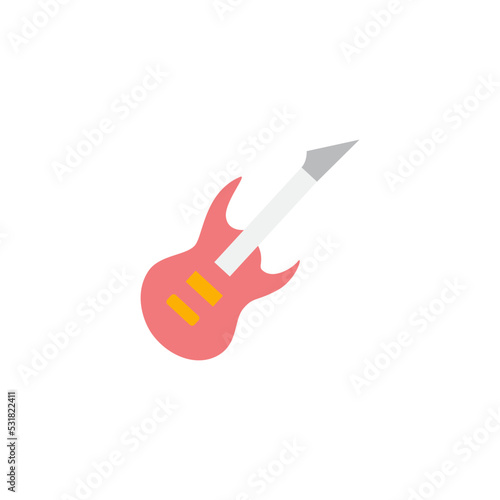 Electric guitar icon in color, isolated on white background 