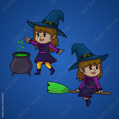 Collection of cartoon female witch halloween