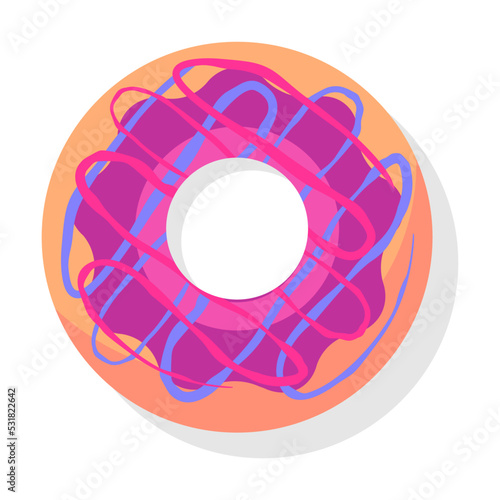 Donuts flat item. Cartoon glazed doughnuts with pink, blue, green icing isolated vector illustration. Desserts and sweet snack