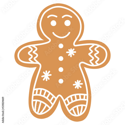 vector Christmas gingerbread in the form of a man on a white background.