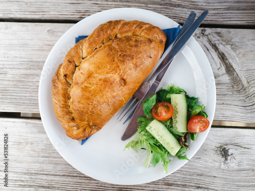 A cornish pasty in Cornwall, England. 