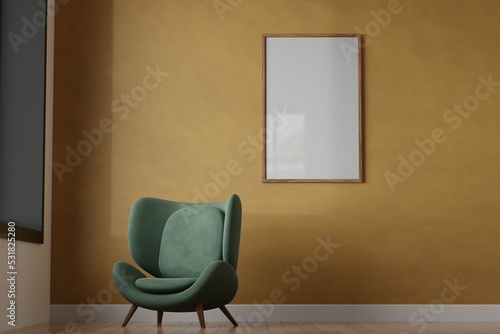 Vertical frame mockup in living room interior. 3d rendering  3d illustration
