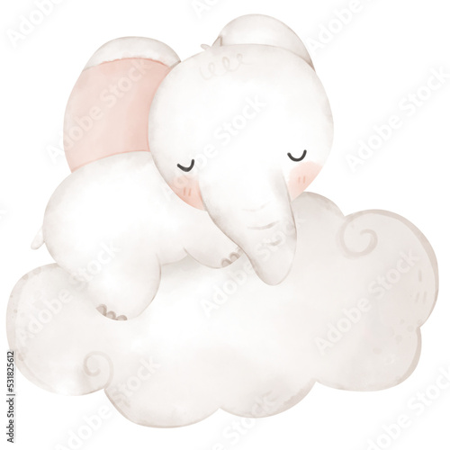 Cute elephant in watercolor 