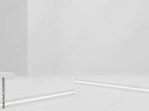 Wallpaper Mural 3D White Sci-Fi product display mockup. Scientific background with white neon lights. Torontodigital.ca