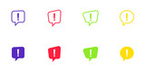 Conjunto de iconos de burbuja de mensaje con signo de exclamación, estilo de colores. Advertencia de peligro. Alerta. Ilustración vectorial