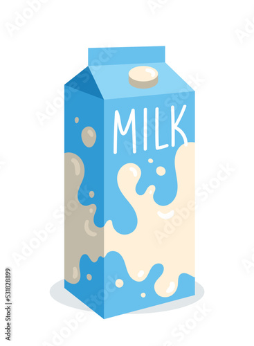 Dairy product. Sticker or icon with carton package of delicious pasteurized milk. Organic beverage. Design element for online supermarkets. Cartoon flat vector collection isolated on white background