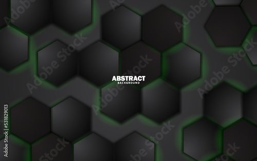 Abstract hexagonal shape green neon color background