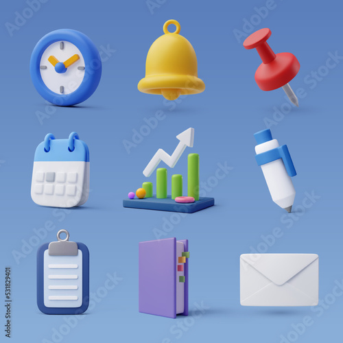 Set of 3d office icon, Business and finance concept.