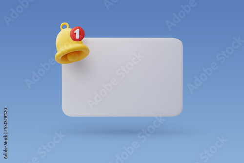 3d Vector Notification Yellow Bell, Social Media Reminder concept.